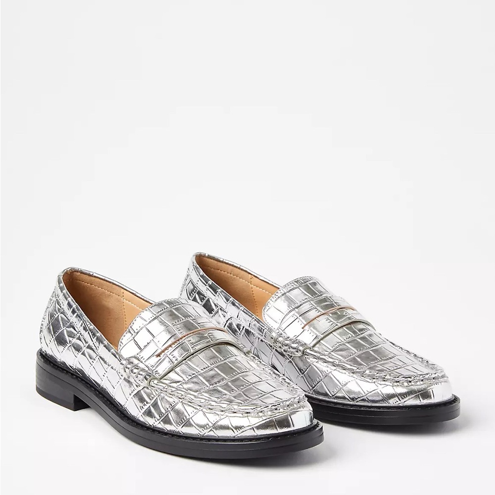 Metallic Embossed Penny Loafers
